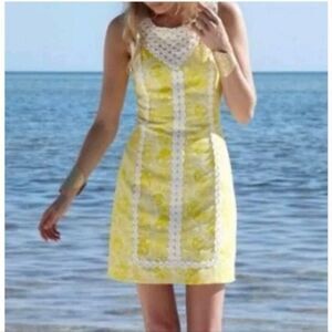 Lilly Pulitzer Yellow and White Dress with Lace Accents